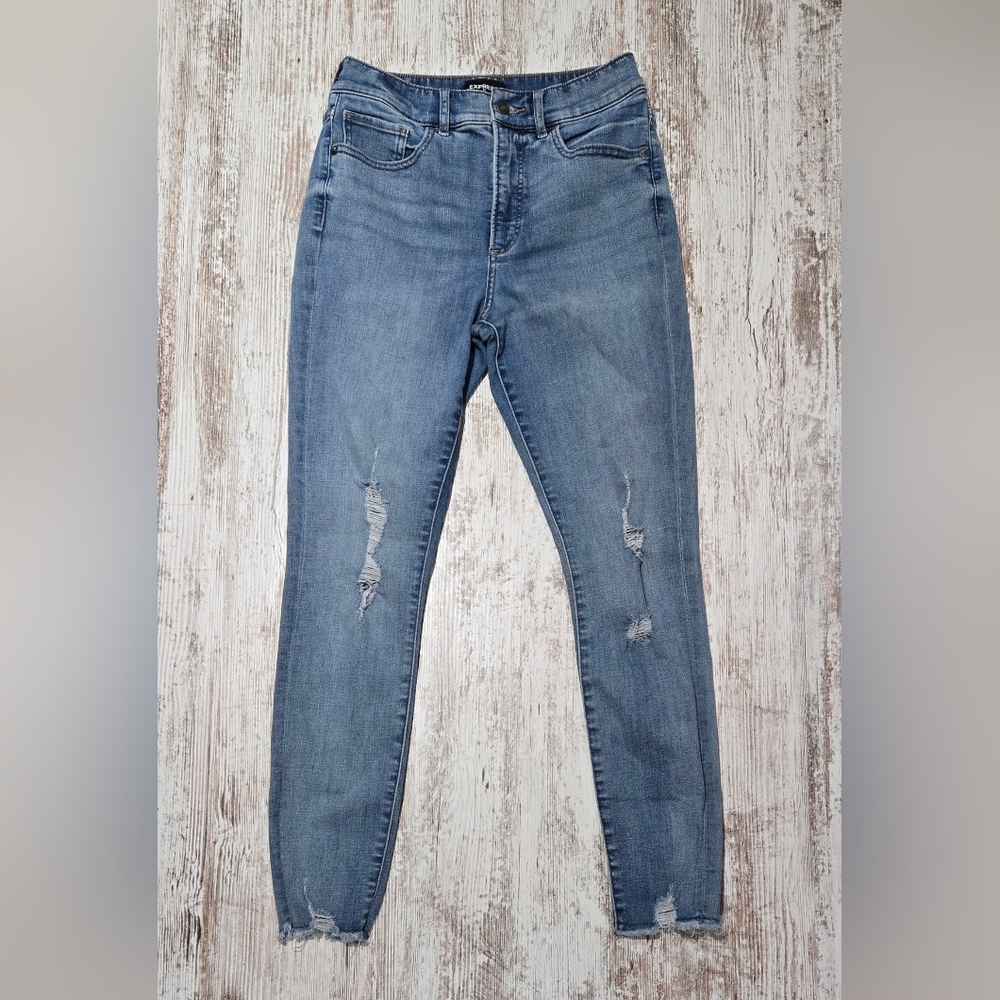 Classic Express Blue Distressed Women Skinny High Rise Jeans